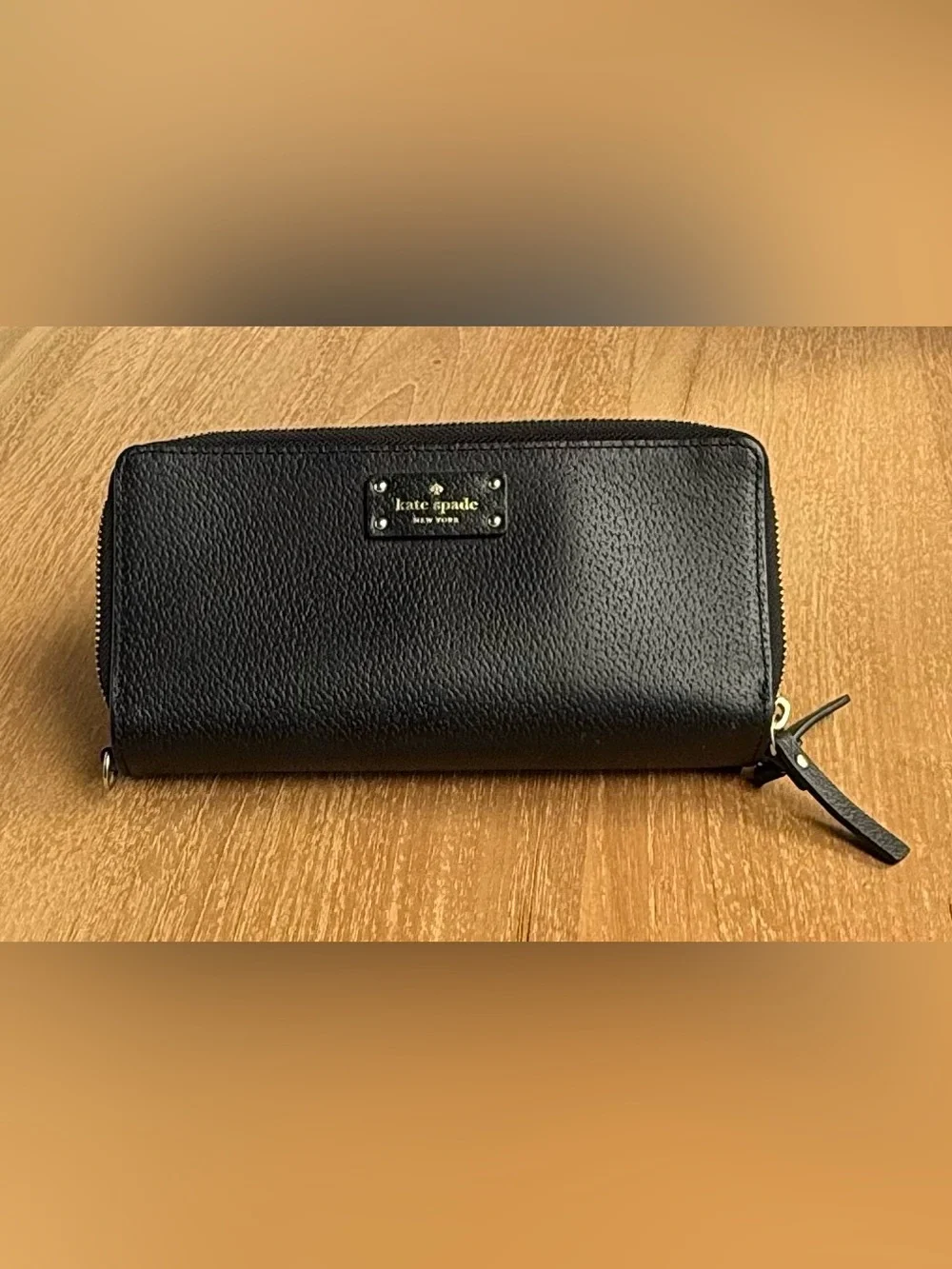 Kate Spade Black Pebbled Leather Zip-around Wallet with Gold Studs